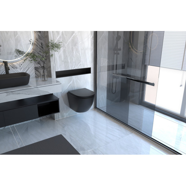 Комплект инсталляция с унитазом Abber Bequem черный матовый с инсталляцией AC0105 и кнопкой AC0120MB черная матовая (AC1100MB-AC0105-AC0120MB)