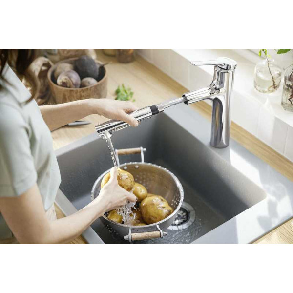 Смеситель для кухни Hansgrohe Zesis M33 черный, с видвижным изливом (74804670)