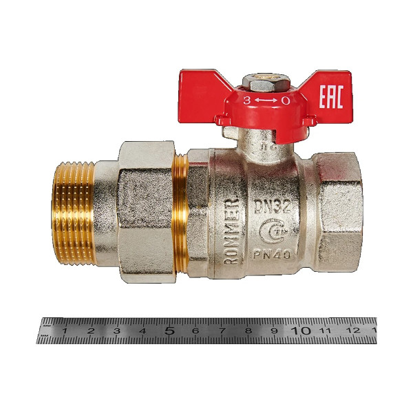 Кран 1 1/4" шаровый со сгоном Rommer (ГОСТ, красная бабочка) RBV-0005-2510232 Кран 1 1/4" шаровый со сгоном Rommer (ГОСТ, красная бабочка) RBV-0005-2510232