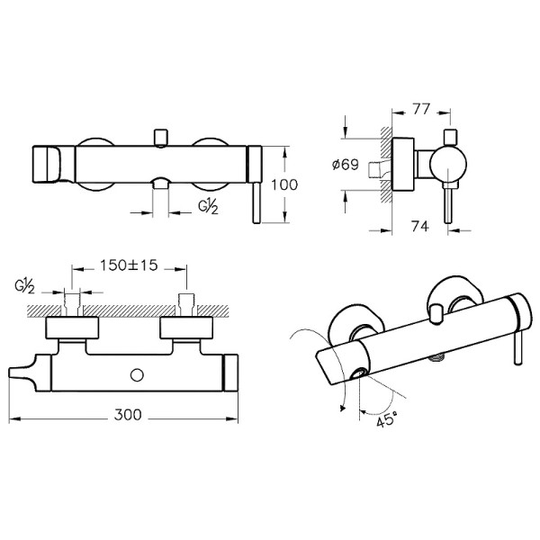 Смеситель для ванны и душа Vitra Origin хром (A42619)