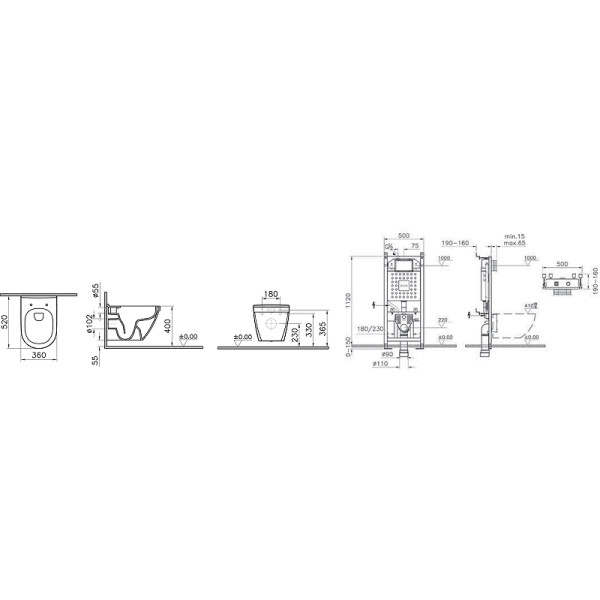 Комплект инсталляция Vitra с подвесным унитазом S50, с сидением, клавишей (9003B003-7201) хром