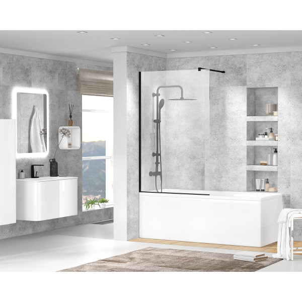 Душевая шторка для ванны Cezares Liberta 90x155 стекло прозрачное, профиль черный (LIBERTA-V-1-90/155-C-NERO)