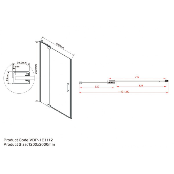 Душевая дверь Vincea Extra VDP-1E 1100/1200х2000 стекло тонированное, профиль черный (VDP-1E1112CGB)