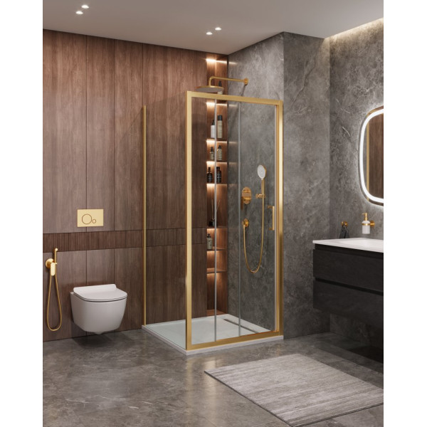 Душевой уголок Cezares Molveno 90x90x195 стекло прозрачное, профиль брашированное золото (MOLVENO-AF-31-90-C-BORO-IV)