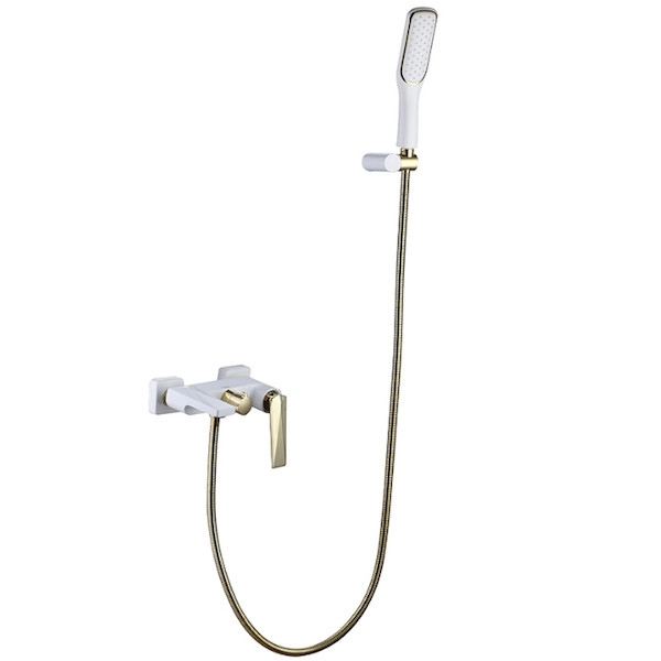 Смеситель для ванны и душа Boheme Venturo с душевым гарнитуром белый (383-W)