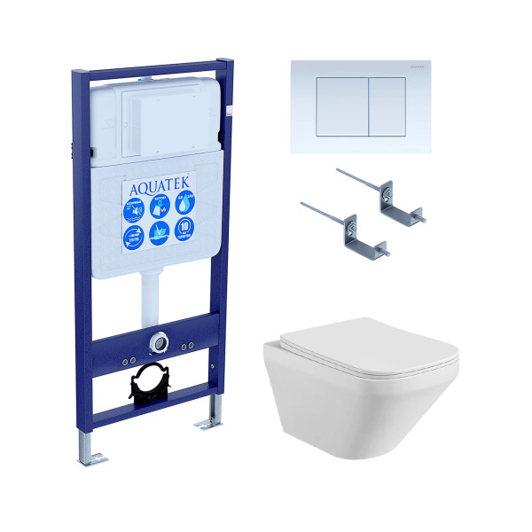 Комплект нсталляция c унитазом Aquatek ЛИРА рама Standard INS-0000012 с звукоиз.прокладкой+крепеж KKI-0000002+кнопкаKDI-0000009+унитаз ЛИРА AQ1155-0