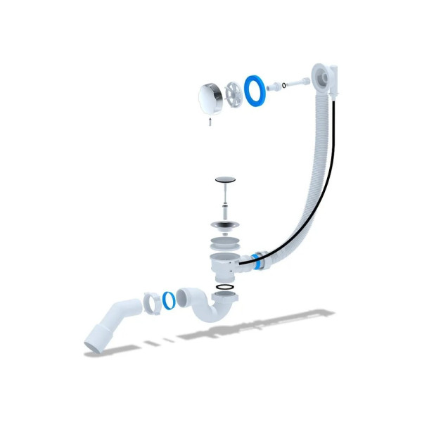 Обвязка для ванны АНИ полуавтомат 580 мм. (с трубным сифоном, с переходной трубой 45° 50 мм., ручка металл) АНИ пласт (EM311)