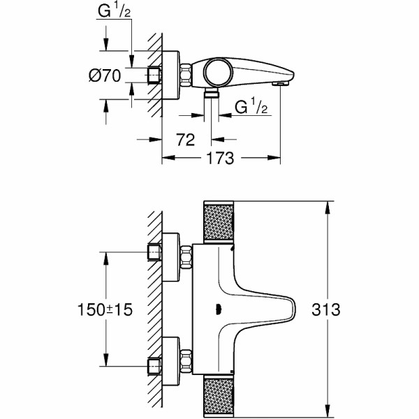 Смеситель для ванны и душа Grohe Grohtherm 1000 с термостатом хром (34830000)