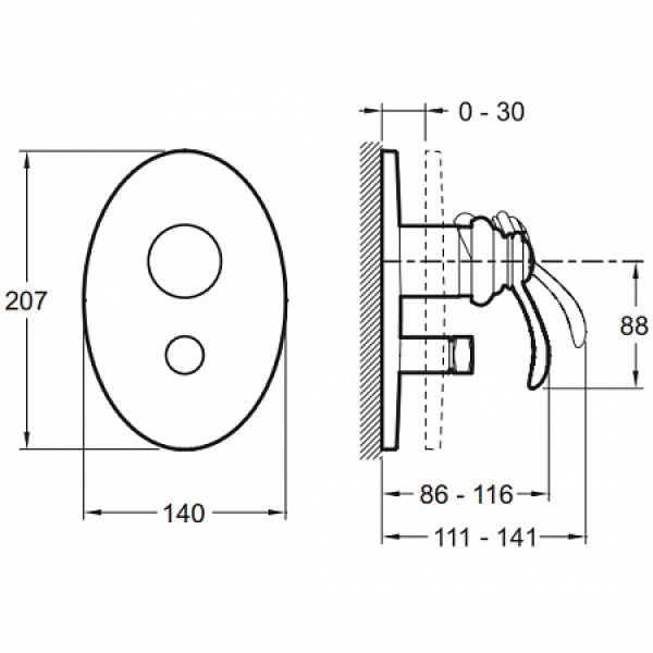 Смеситель для ванны и душа Jacob Delafon Fairfax внешняя часть, хром (E98722-CP)