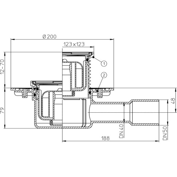 Трап горизонтальный Hutterer & Lechner GmbH 115x115 мм DN 40/50 сухой, решетка нержавеющая сталь (HL 510NPr)