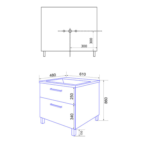 Тумба напольная Azario с раковиной Ника 60 Н с раковиной Tempo 60 (CS00091368)