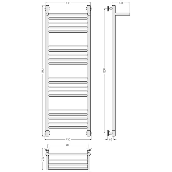 Полотенцесушитель водяной Сунержа Богема 1П + 1200x400 матовый чёрный (31-0223-1240)