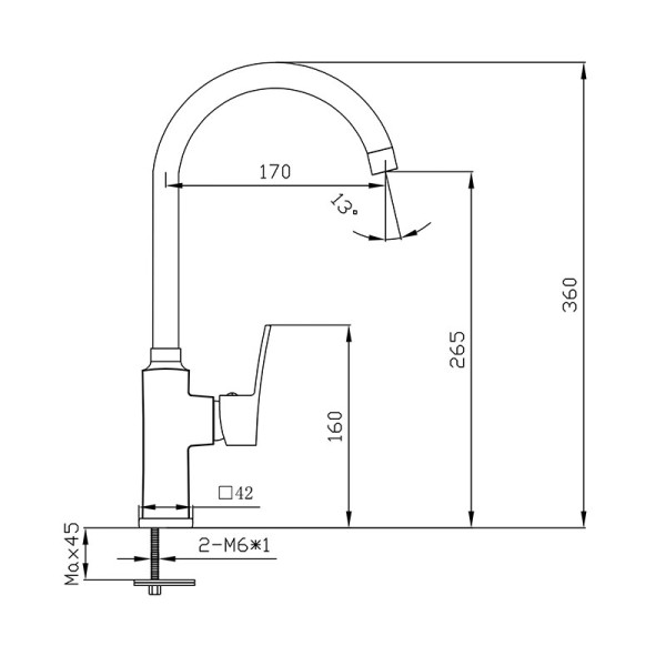 Смеситель для кухни Melodia Etude высокий R-излив 22,5см без гибкой подводки, хром (MDV30015) Смеситель для кухни Melodia Etude высокий R-излив 22,5см без гибкой подводки, хром (MDV30015)