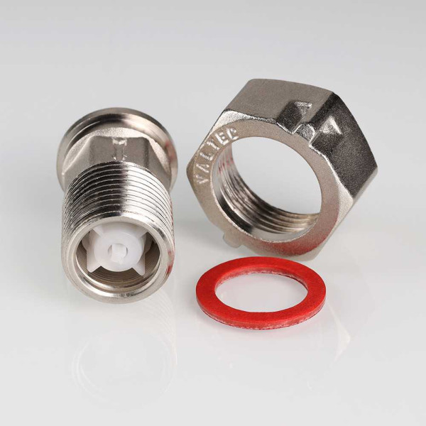 Сгон с накидной гайкой и обратным клапаном 1/2"*3/4" Valtec (никель) (VTr.612.N.0004) Сгон с накидной гайкой и обратным клапаном 1/2"*3/4" Valtec (никель) (VTr.612.N.0004)