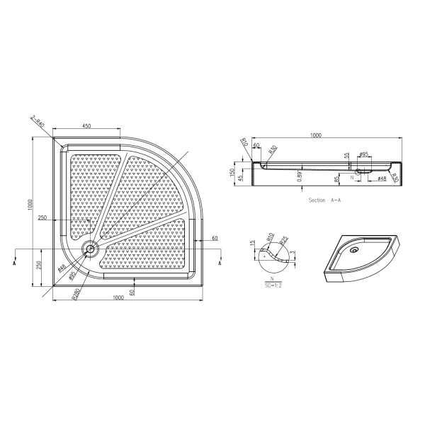 Душевой поддон Azario 100x100x150 белый (P210 R/L)