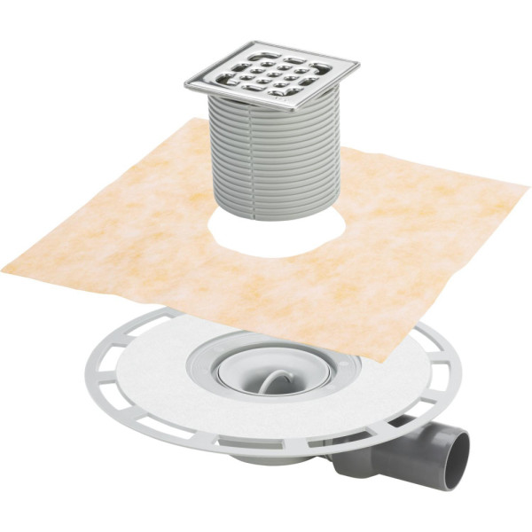 Трап горизонтальный 50 суперплоский проп. спос. 0,5л/с, с изоляцией, фланец, съемн. гидрозатвор, рамка и решетка из нержавеющей стали Viega (565701)