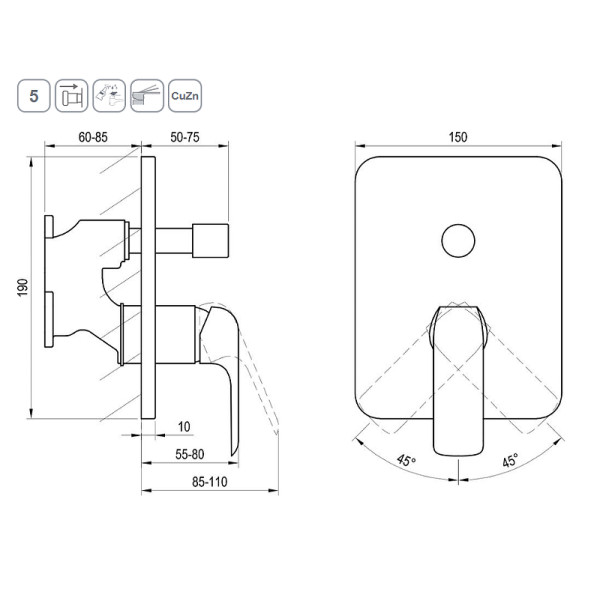 Смеситель для душа Ravak FL 065.20 для R-box внешняя часть черный (X070179)