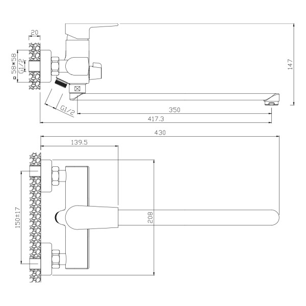 Смеситель для ванны Wesnaart Briz с длинным изливом хром (BRI20-320) Смеситель для ванны Wesnaart Briz с длинным изливом хром (BRI20-320)