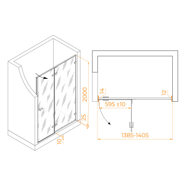 Душевая дверь RGW Stilvoll 140x200 стекло матовое-сатинат, профиль черный (353200414-24)