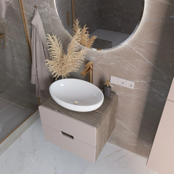 Тумба подвесная 1Marka Vortex  600x500x50 (орех каньон коньяк/латте фактурный) (Ц0000033056)