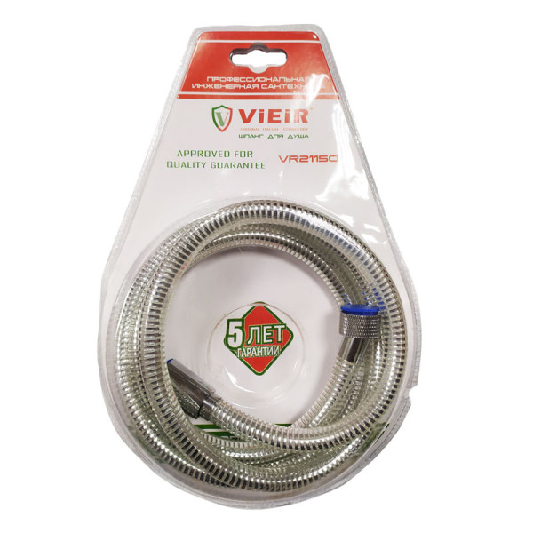 Шланг для душа Vieir 150 см силиконовый металлизированный, хром, хром (VR21150)