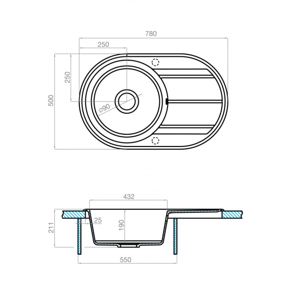 Мойка для кухни врезная Aquaton Амира 500x780x211 серый (1.A712.9.32A.I23.0)