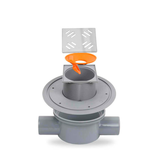 Трап для душа проходной с решеткой Metaleks Linia 10x10 см с сухим затвором, выход 50 мм (11.24)