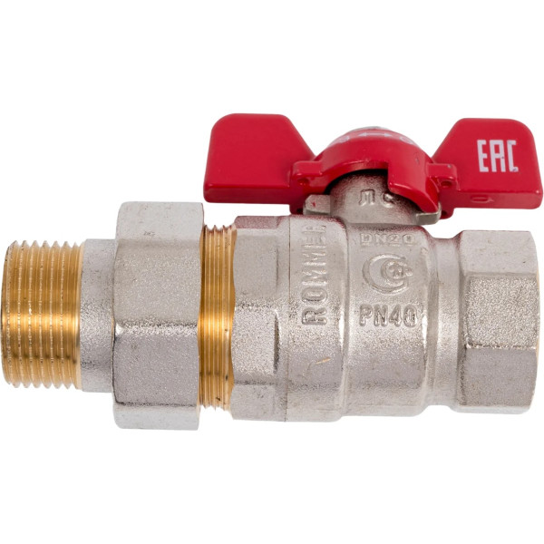 Кран 3/4" шаровый со сгоном Rommer (ГОСТ, красная бабочка) RBV-0005-2510220 Кран 3/4" шаровый со сгоном Rommer (ГОСТ, красная бабочка) RBV-0005-2510220