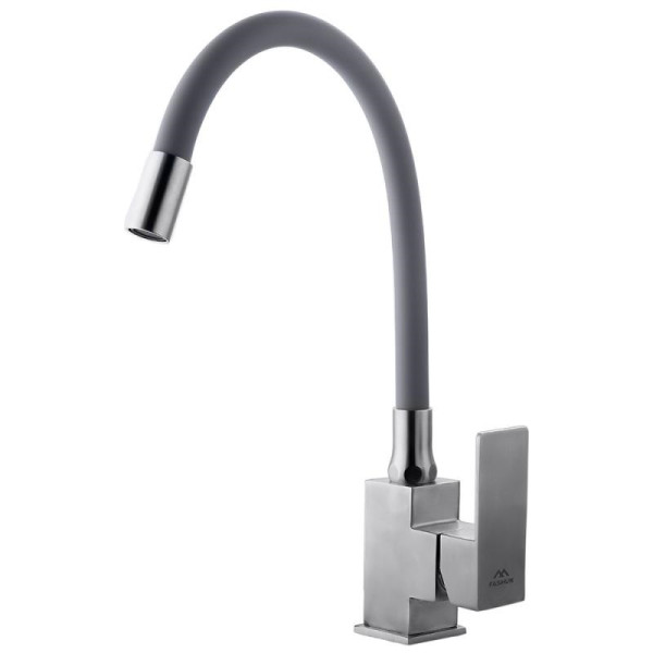 Смеситель для кухни Fashun с гибким изливом сатин/серый (A54302-12)