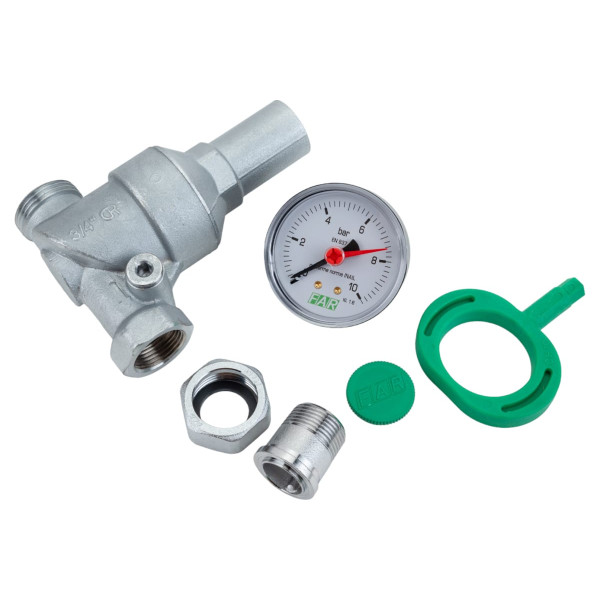 Редуктор давления FAR 3/4" ВН со сгонами 1-6 бар, с манометром (FA 2835 34) Редуктор давления FAR 3/4" ВН со сгонами 1-6 бар, с манометром (FA 2835 34)