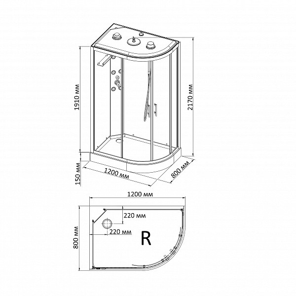 Кабина гидромассажная BandHours Cristal R 120х80 стекло прозрачное, профиль хром