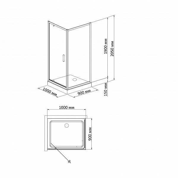 Душевой уголок BandHours Frenk/Side/Rectangular 910 90х100 поддон в комплекте, стекло прозрачное, профиль хром