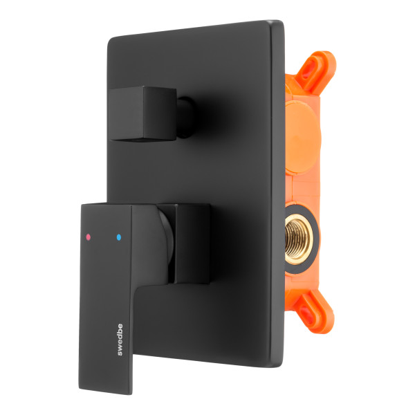 Смеситель для душа встраиваемый Swedbe Platta подключение на 2 выхода в монтажном боксе черный (5519B)