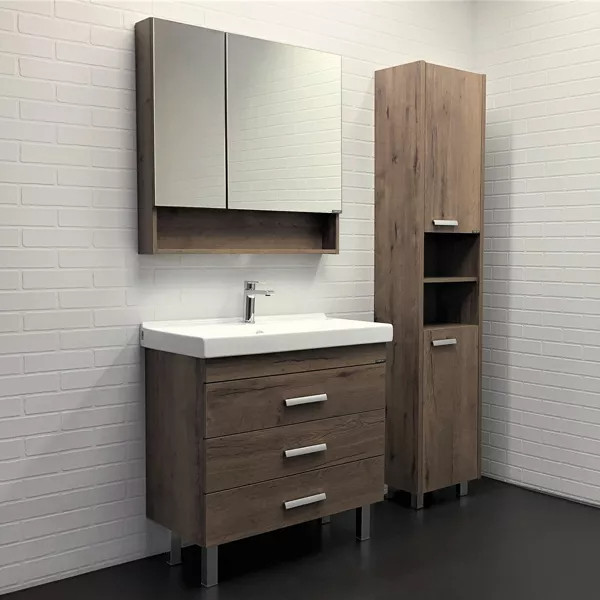 Шкаф зеркальный Comforty Никосия 800x135x800 дуб темный (00-00007619)