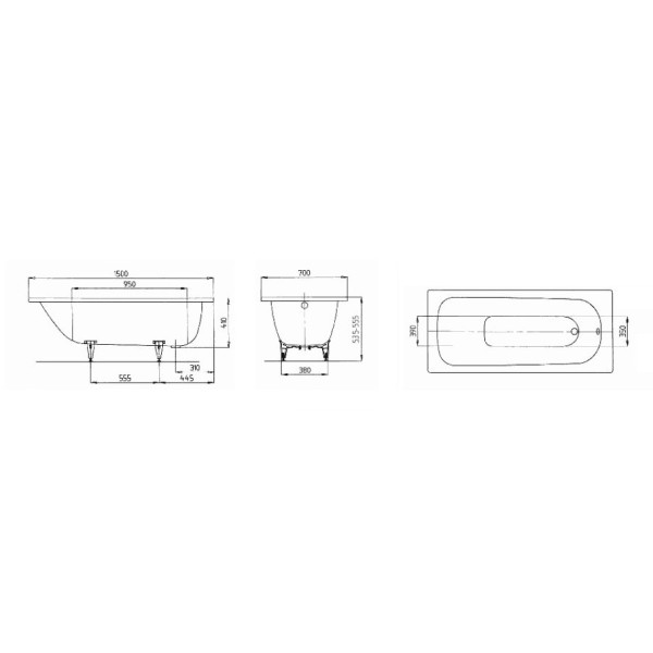 Ванна стальная Kaldewei Saniform Plus 361-1 150x70 с антигрязевым покрытием easy-clean (111600013001)