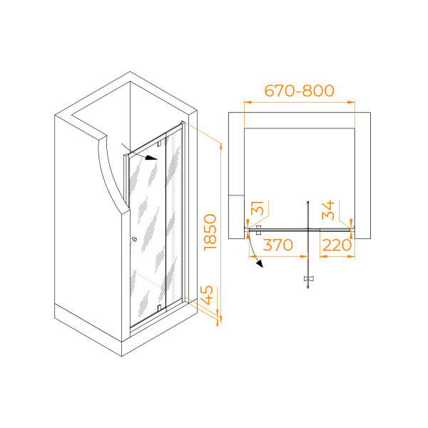 Душевая дверь RGW PA-02B NEW 70x185 стекло прозрачное, профиль черный (41080207-14)