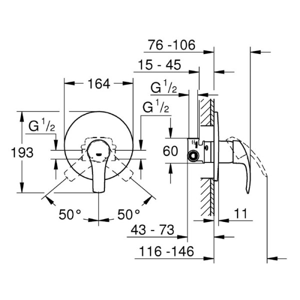 Смеситель встраиваемый для душа Grohe Eurosmart (33556002)