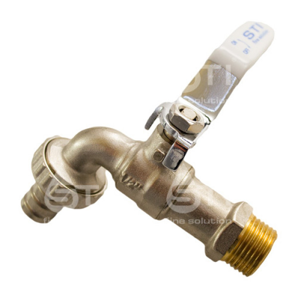 Кран STI 1/2" шаровый сливной со штуцером белая плоская ручка (00000003670) Кран STI 1/2" шаровый сливной со штуцером белая плоская ручка (00000003670)