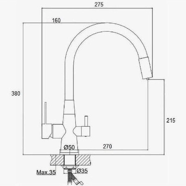 Смеситель для кухни Dlin с гибким изливом, переключатель на фильтр серый (D159317-4H) Смеситель для кухни Dlin с гибким изливом, переключатель на фильтр серый (D159317-4H)