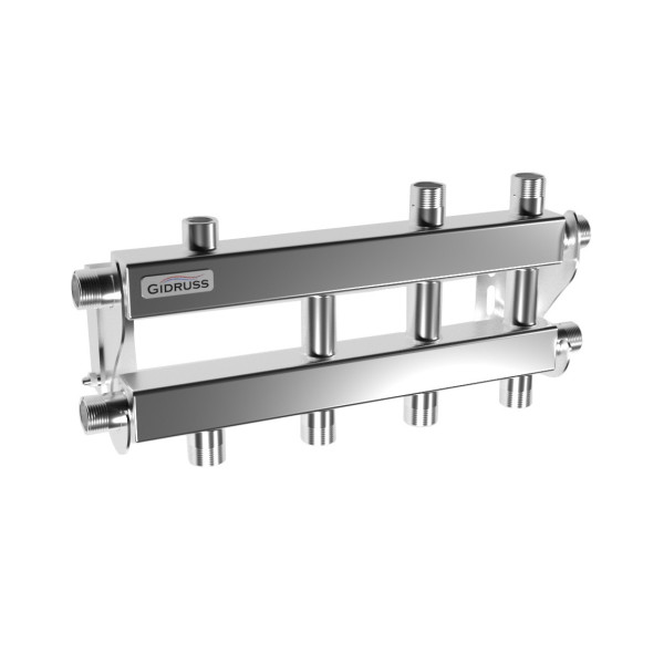 Коллектор модульный Gidruss MKSS-40-4DU (до 40 кВт, магистраль G 3/4", 4 контура G 3/4" из них  2 вниз, 1 вверх и 1 в сторону, нерж ст.) (MK 40A30 20)