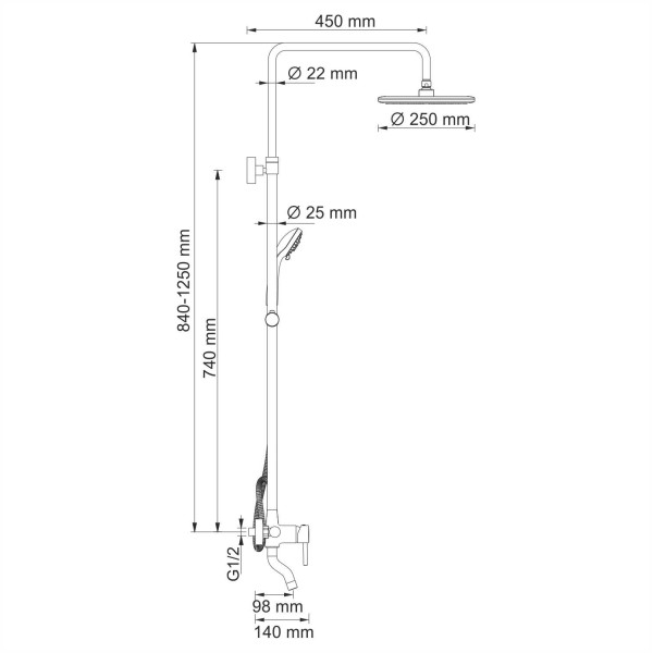 Система душевая WasserKRAFT A14401 Система душевая WasserKRAFT A14401