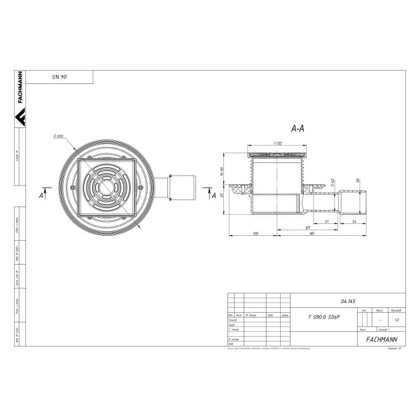 Трап регулируемый Fachmann T 090.0 SOsP 122x122 горизонтальный выпуск DN40/50 без гидрозатвора, решетка нерж. сталь, пластиковый подрамник (04.145)
