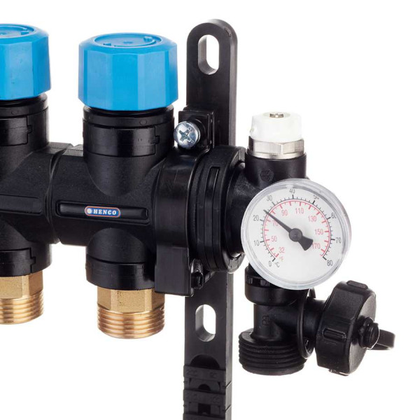 Коллекторная группа 9 отводов 1" с расходомерами и термометрами Henco (композит) (UFH-0605MDK09-03L)