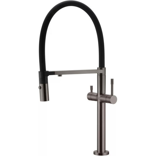 Смеситель для кухни Boheme Kitchen Графит с краном для питьевой воды с гибким изливом (115-GM)