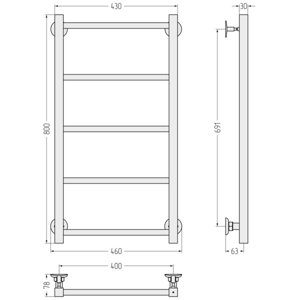 Полотенцесушитель водяной Стилье 800x400 черный (17640-8040) Полотенцесушитель водяной Стилье 800x400 черный (17640-8040)