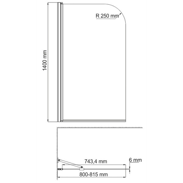 Душевая шторка для ванн WasserKRAFT Leine 80х140 стекло прозрачное, профиль белый (35P01-80WHITE Fixed)