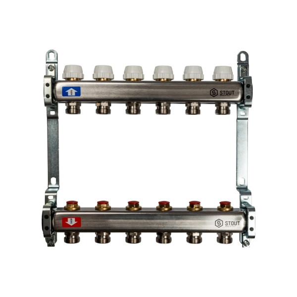 Коллекторная группа 6 отводов 1"x3/4"(18)EK без расходомеров Stout (нерж.сталь) (SMS-0922-000006)