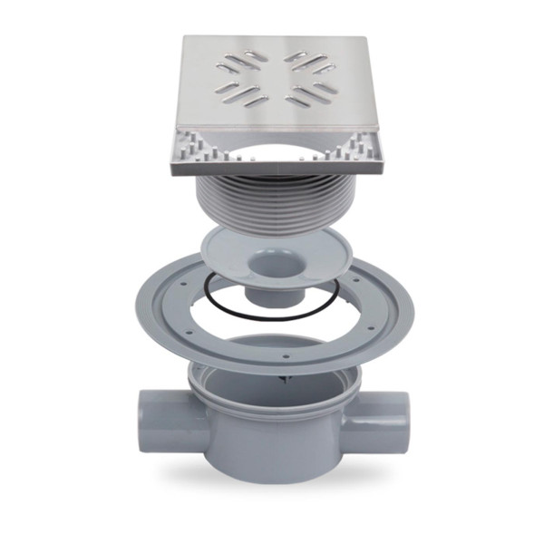 Трап для душа Metaleks с выпускным штуцером проходной 50 мм с решеткой Linea 1 мм (03.17)