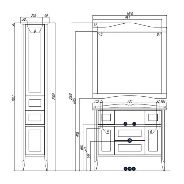 Зеркало Aquaton Версаль 1000x35x1024 слоновая кость (1.A188.1.02V.SZA.0)