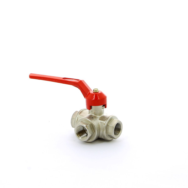 Кран Itap 1/2" шаровый трёхходовой T-порт (красная ручка-рычаг) (1280012T)